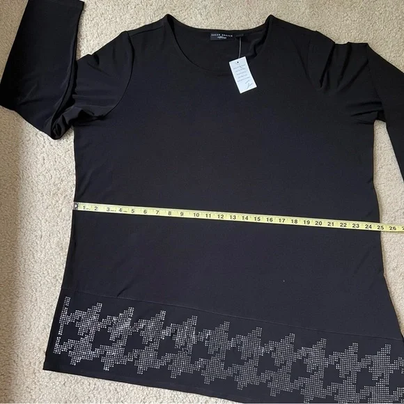 Susan Graver Artisan Womens Top Black 1X Asymmetrical Rhinestone Casual Shimmer - Picture 13 of 16